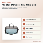 Wet dry gym bag detail image with zipper and expandable storage