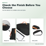 Racket bag detail image with strap and zipper